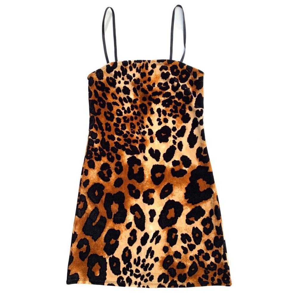 Forever 21 Small Animal Print Leopard Fabric Velvet Fuzzy Camisole Mini Dress - Picture 3 of 5